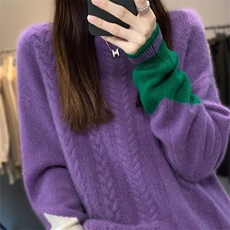 拼色高级感时尚圆领百搭针织毛衣2024年秋季，女装针织衫/毛衣，萱芳婷羊绒