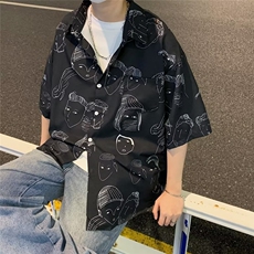 日系五分袖春夏季新款衬衫潮流慵懒男方领宽松型衬衫C287P30，男装衬衫，星座1116-2