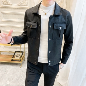 312A-5-X48-P120新款皮衣男韩版立领机车服青年水洗皮夹克b图片