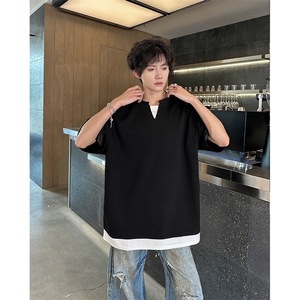 8XL-M 特大码短袖男假两件五分袖高品质空气层宽松上衣DX321P35图片