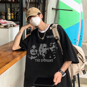 B239-1213-P28 个性人物头像 抽象印花 夏季高克重半袖 短袖t恤图片