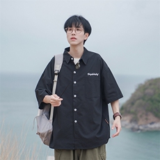 B225-C6024短袖-P58-X75-全棉-撞色刺绣日系字母刺绣短袖衬衫男，男装T恤，电商B225