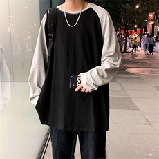 秋季ins潮流宽松休闲圆领打底衫日系撞色上衣长袖T恤男T1381-P28，男装T恤，星座512-2