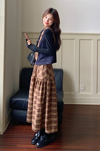 韩系轻熟风御姐牛仔马甲套装女2025春秋超火好看格纹连衣裙两件套图片