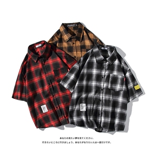 男士港风格子休闲短袖衬衫夏季大码日系款号C741P30【特价】