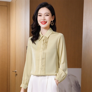 高档大牌红色真丝衬衫女士长袖上衣重磅桑蚕丝衬衣气质设计感秋装图片