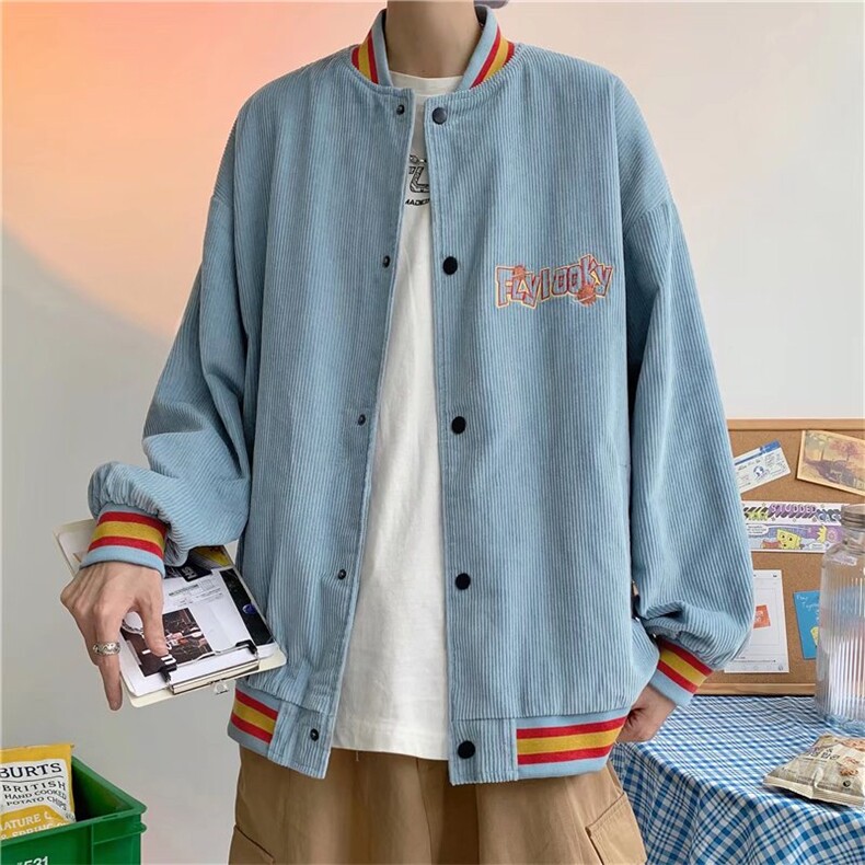 灯芯绒美式棒球服男春秋季大码外套潮流ins韩版潮牌百搭宽松夹克图片