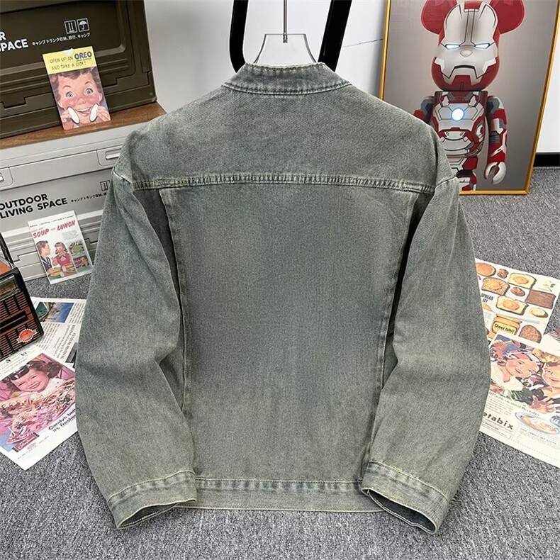重工解构拼接设计垫肩牛仔长袖外套男廓形拉链立领cleanfit夹克,男装工装外套,星座601-1