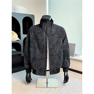 潮牌复古扎染PU皮夹克男外套痞帅立领工装棒球服25XJ55259特批75