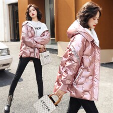 现货1000件2022年冬季新款韩版时尚宽松显瘦白鸭绒中长款连帽外套，女装羽绒服，笃写