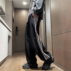 裤子男女薄款速干三条杠阔腿运动裤潮牌高级感痞帅束脚休闲长裤，男装休闲裤，星座601-2