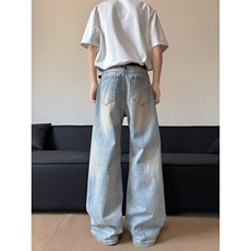 2026夏季新款美式高街复古潮牌牛仔裤男女宽松微喇直筒RK2956-P56，男装牛仔裤，星座412-3
