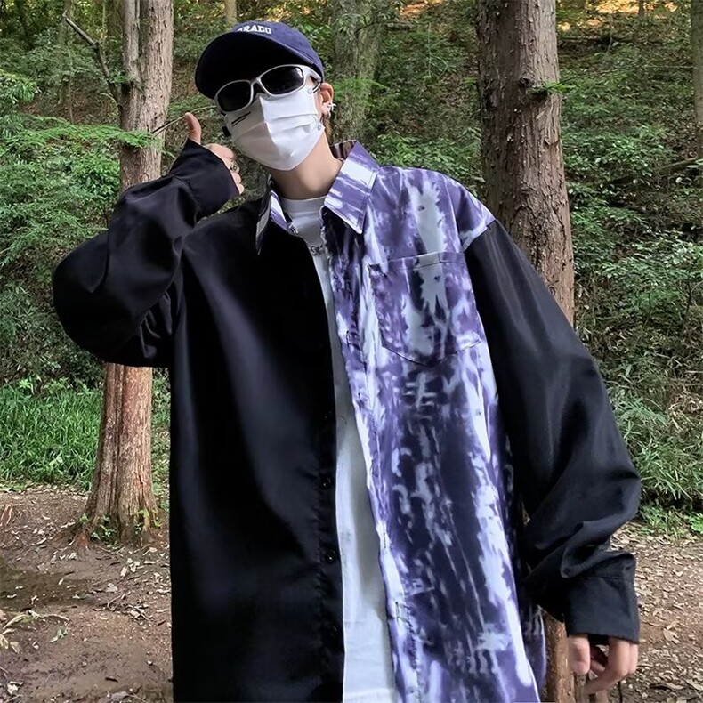 港风衬衫拼接撞色男长袖秋季水墨风C2207-P40,男装衬衫,星座1109-3