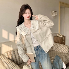 2026新款牛奶PU皮娃娃领百搭时尚外套，女装短外套，纯色衣恋