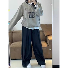 JC0679-P42网图秋季时尚卫衣设计感宽松休闲显瘦V领长袖套头上衣，男装卫衣，电商C233