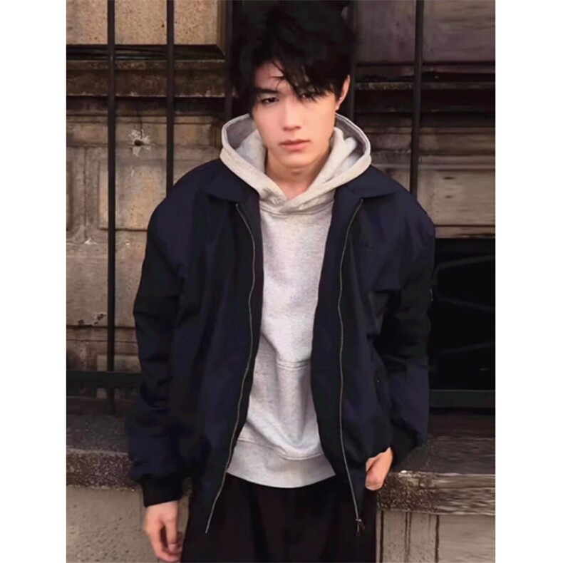 藏青色飞行员夹克外套男秋冬款短款棉服夹棉棒球服J832,男装夹克,星座1116A（原606A-3）