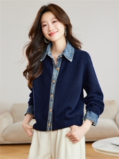 2025甜库休闲POLO毛衣设计假两件羊毛针织衫女秋季新款宽松毛衣，女装针织衫/毛衣，艾米