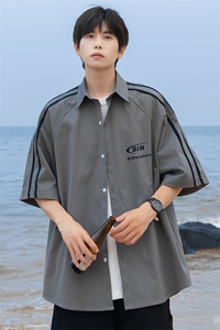 港风 24夏款时尚印花织带拼接短袖衬衫 TPS62601 P35控58图片
