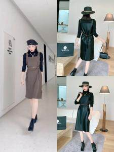 两件套皮连衣裙，女装连衣裙，英利伊人