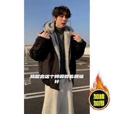 现货高品质美式高街冬季重磅狼王座山雕毛毛领棉衣男女款加厚外套，男装棉衣，电商A486