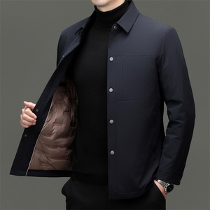 男士鹅绒羽绒服秋冬新款中年商务休闲翻领单排扣保暖夹克衫外套男图片