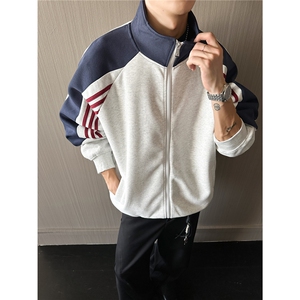 重磅全棉450克开衫立领撞色卫衣boxy短宽潮牌外套男装 RH5362-P55图片