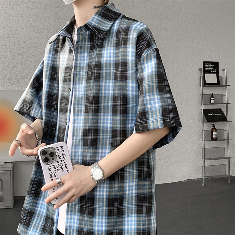 8XL-M格子短袖衬衫男夏季薄款DK制服衬衣JK学院风半袖外套DC28004图片