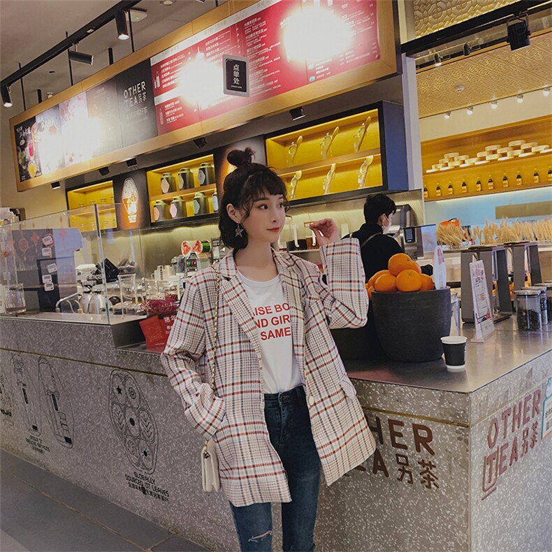 现货2021春季新款粉色格子小西装钱塘1318A-6623,女装西装,西子