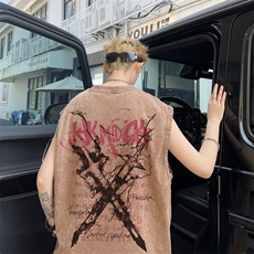 图案已注册夏季时尚宽松背心男潮牌水洗复古休闲无袖T恤B070/P35，男装T恤，电商B209