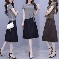 时尚套裙套装女韩版2025新款夏季条纹修身显瘦洋气减龄休闲两件套，女装套装/套裙，星宇服饰