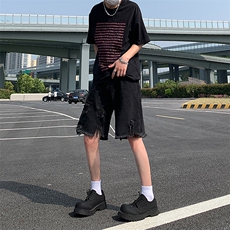 现货夏季美式复古毛边短裤五分乞丐破洞牛仔裤男K5808-P35控58，男装牛仔裤，星座205