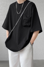 8XL-M重磅！特大码纯色宽松短袖T男口袋T恤五分袖上衣DX325P45，男装T恤，电商D206-1