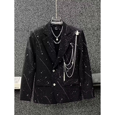 1506/QX530/P51鹿鹿/小众设计感满天星泼墨微喇叭西裤男长裤，男装西裤，星座1506
