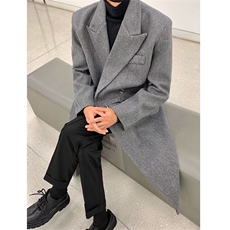 网图金属飞机扣毛呢大衣男高级感痞帅风衣呢子外套310A-H958-P75，男装风衣，四季星座310A