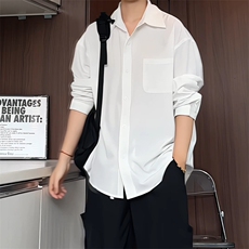 C9090/P40新款长袖衬衫男简约纯色大码休闲痞帅衬衣百搭上衣，男装衬衫，电商A141