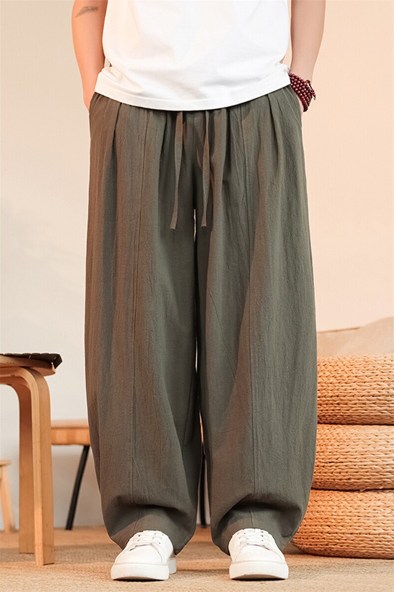 8XL-M亚麻弯刀裤直筒阔腿裤子男夏季宽松大码运动灯笼裤KZ068P60,男装休闲裤,电商B312