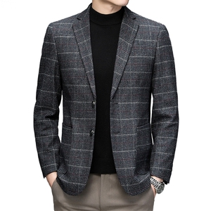 休闲西装外套男春秋季新款单西修身薄款上衣服中年高端男士西服潮图片