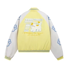 潮牌猫咪刺绣撞色棒球服男女春秋新款情侣加厚外套HH016P75，女装短外套，星座1013-5