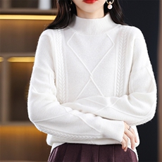 2025秋冬新款100羊毛衫女半高领宽松加厚针织上衣百搭毛衣，女装羊毛衫，唯若美羊绒