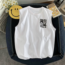 抖音供货、200克现货全棉印花背心宽松无袖T恤D223A-BX2210-P25，男装背心/马甲，电商019-1