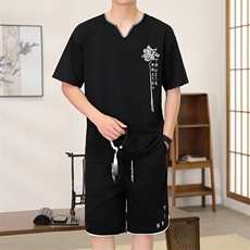 （版权注册仿款必究）风套装男夏季V领唐装新中式刺绣两件，男装休闲套装，星座1206（原A206）