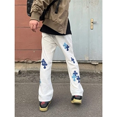 新款时髦撞色十字皮标直筒休闲牛仔裤显瘦百搭长裤NZ222，男装牛仔裤，星座208-5