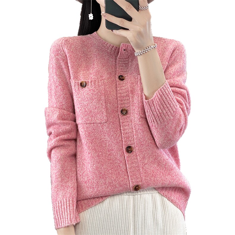 秋冬女厚款毛衣圆领花式纱开衫上衣外套羊毛针织宽松毛衫实用款,女装羊毛衫,臻维羊绒