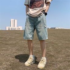 破洞牛仔短裤男夏季美式复古痞帅五分ins潮牌小众休闲裤SD54-P35，男装牛仔裤，星座1008-1