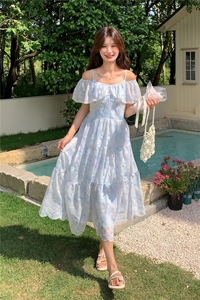 甜美碎花雪纺吊带连衣裙女夏季2025新款韩版拼接设计感时尚长裙子图片