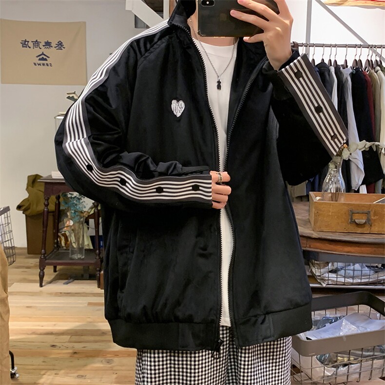 拼接条纹排扣宽松丝绒夹克外套男J112P60,男装夹克,星座1116-2