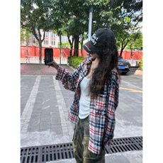【有货】破坏感格子长袖衬衫男女设计感高级宽松外套B407CC-特P45，男装衬衫，星座1007（原301D）