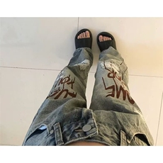 美式休闲痞帅复古破洞牛仔裤男直筒宽松高街直筒裤子L10911-P40，男装牛仔裤，星座1008
