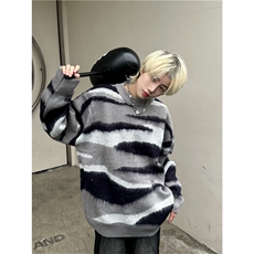 秋冬慵懒潮牌oversize情侣装美式条纹圆领毛衣男针织衫M1633-P50，男装针织衫/毛衣，星座512-4