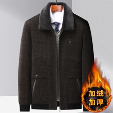 中年男士冬季翻领加绒加厚保暖外套爸爸装新款休闲雪尼尔夹克上衣，男装夹克，电商B212（原钱塘6029）